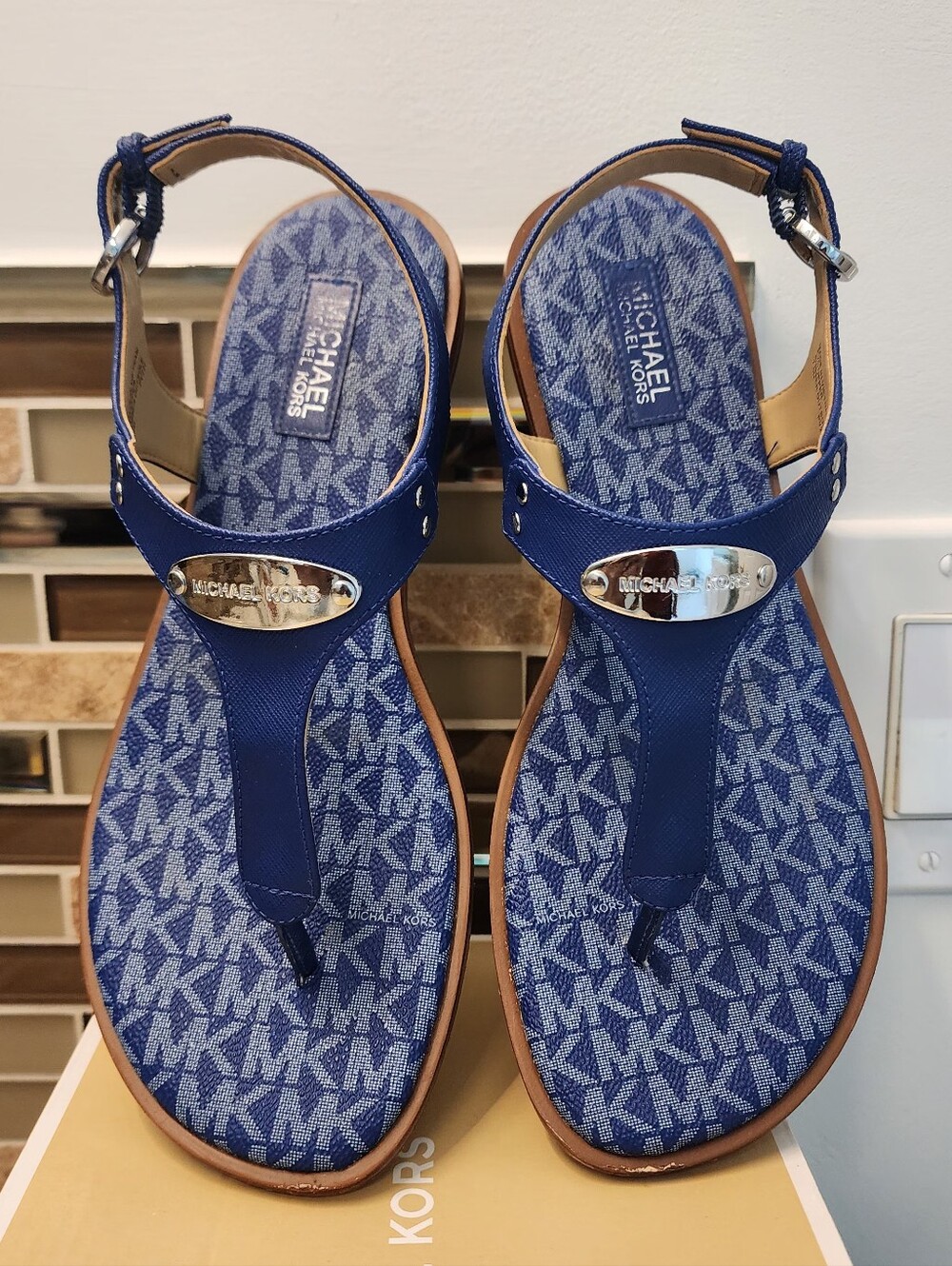 Michael Kors Plate Slingback Thong Sandals/ Cobalt. Final Price.